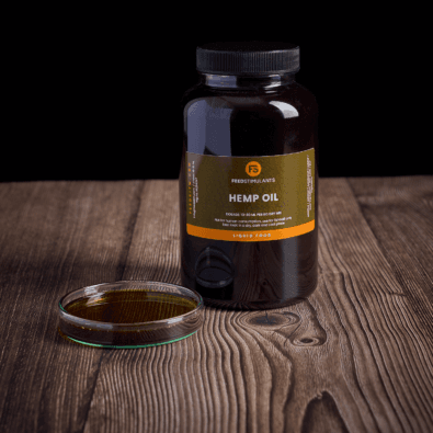 A bottle of hemp oil used for all kinds of carp bait.